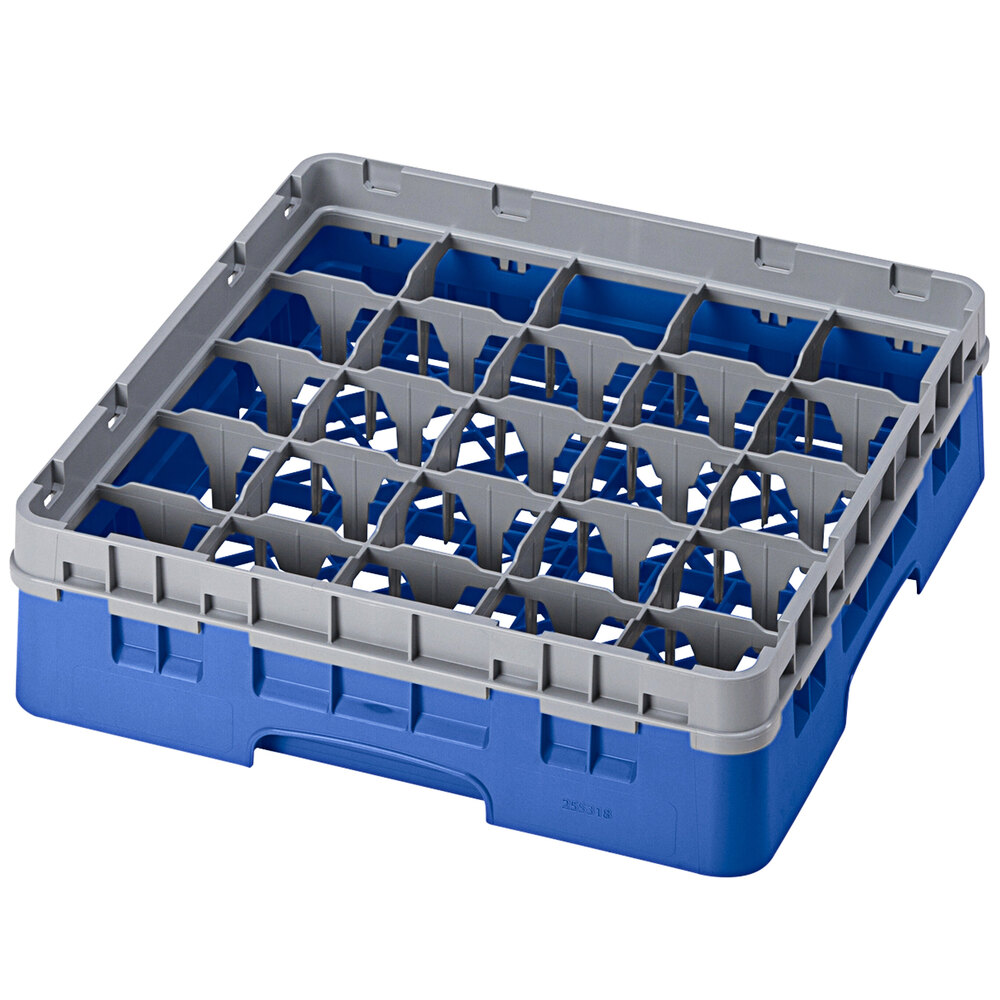 Cambro 25S318168 Camrack 3 5/8" High Customizable Blue 25 Compartment Glass Rack