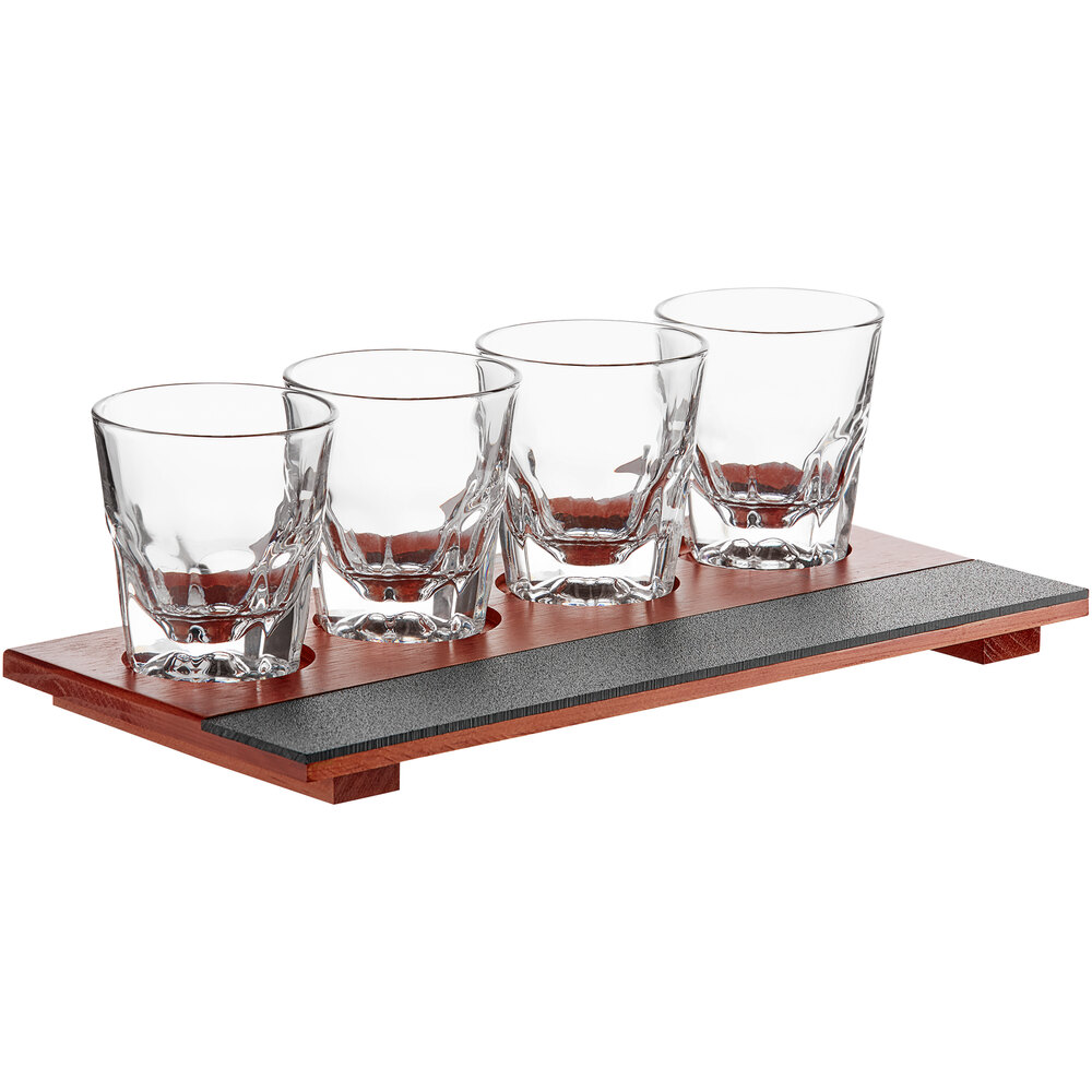 Acopa Write-On Flight Tray with 4.5 oz. Espresso Glasses - 3/Set