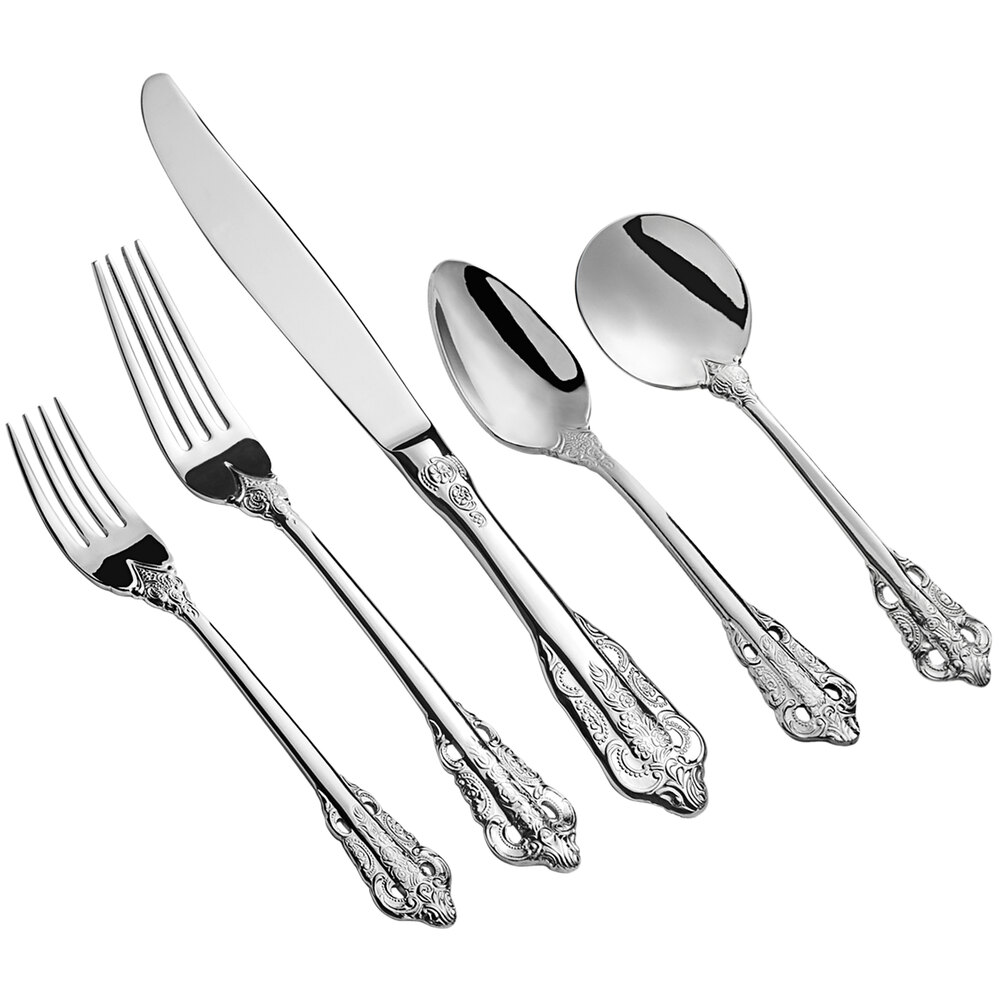 Acopa Ophelia 18/10 Stainless Steel Extra Heavy Weight Flatware 5 Piece Set - Sample