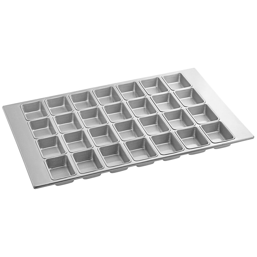 Baker's Lane 28 Compartment Glazed Aluminized Steel Mini Bread Pan - 6 oz. Capacity, 4" x 2 1/2" x 1 1/4" Cavities