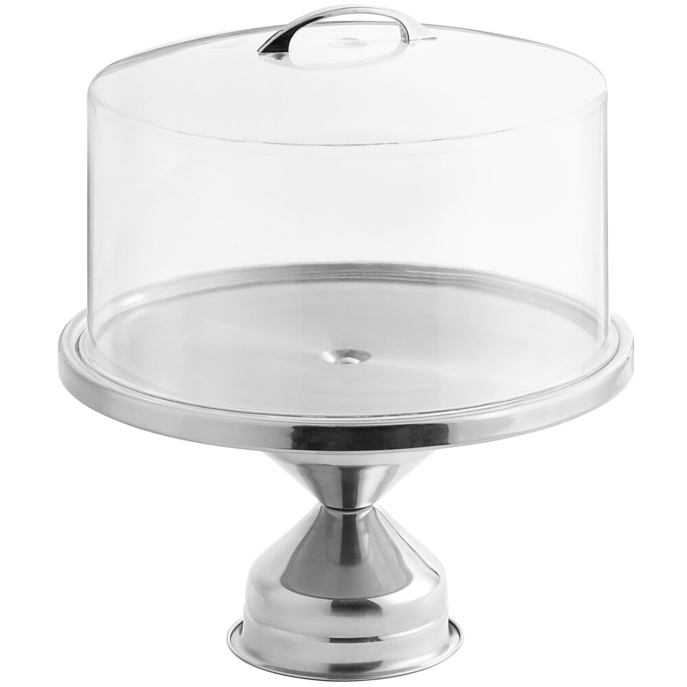 Choice 13" Stainless Steel Cake Stand with Clear Round Cover