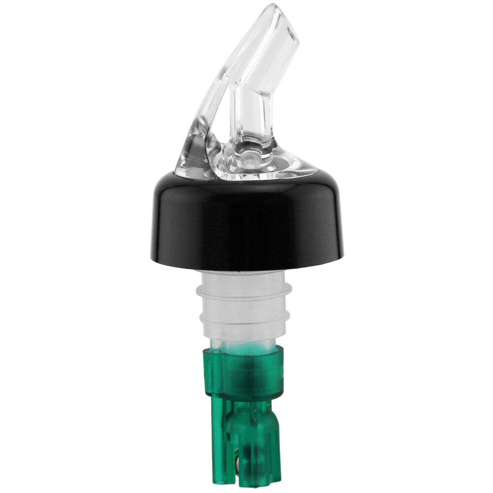 Franmara Bar-Pro 0.75 oz. Clear Spout / Green Tail Measured Liquor Pourer with Collar 8763 BU - 12/Pack