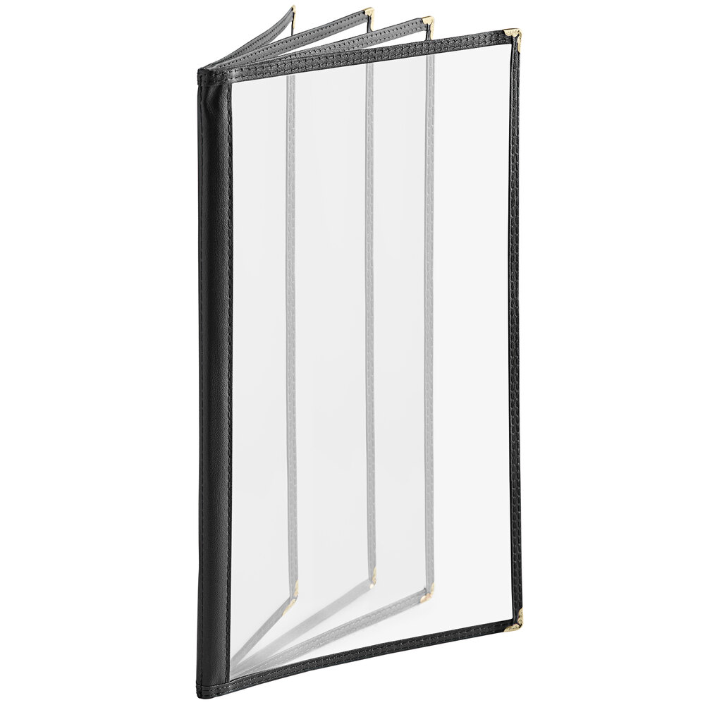 Choice 8 1/2" x 14" Black 8-View Four Pocket Menu Cover