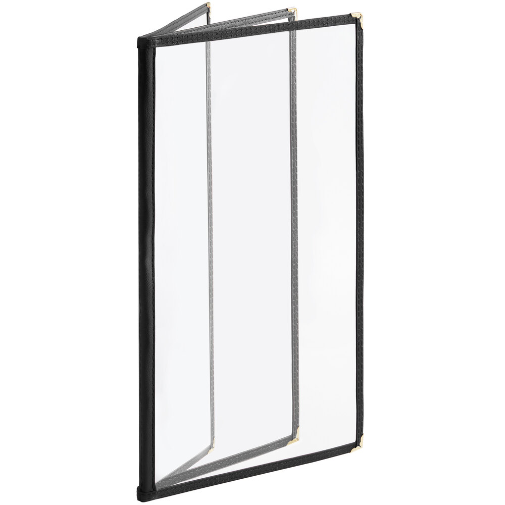 Choice 8 1/2" x 14" Black 6-View Three Pocket Menu Cover