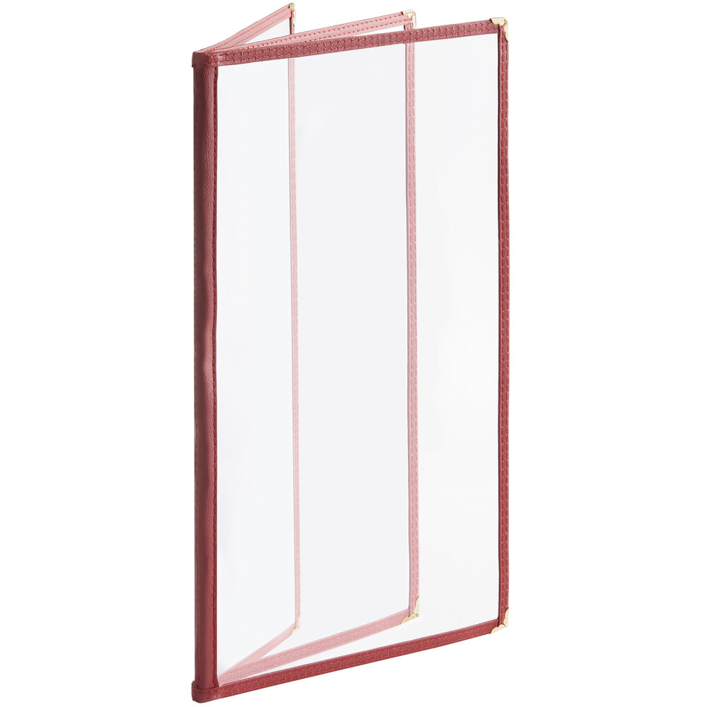 Choice 8 1/2" x 14" Burgundy 6-View Three Pocket Menu Cover