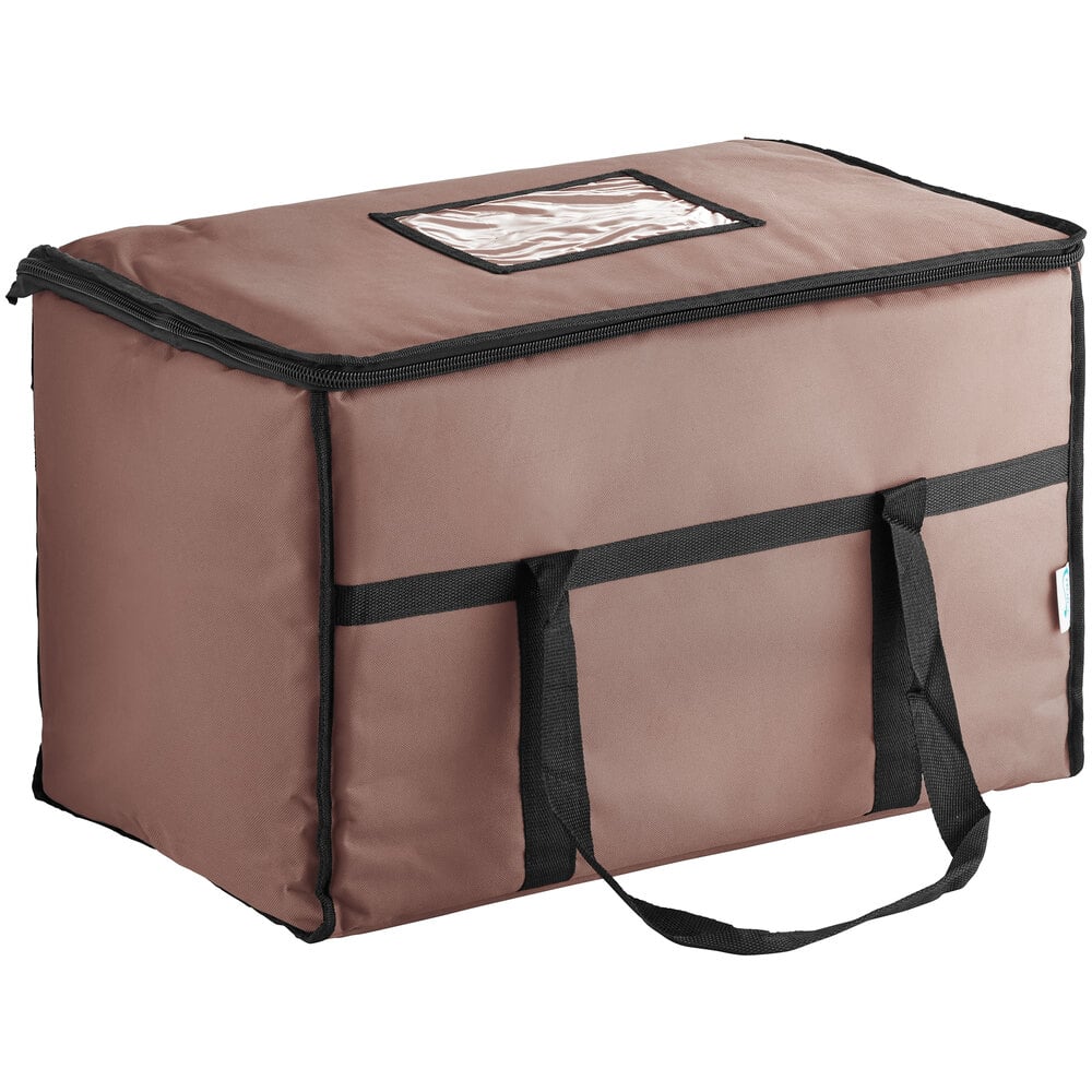 Choice Insulated 23" x 13" x 15" Brown Nylon Food Delivery Bag / Pan Carrier - Holds up to (5) 2 1/2" Deep Full Size Pans