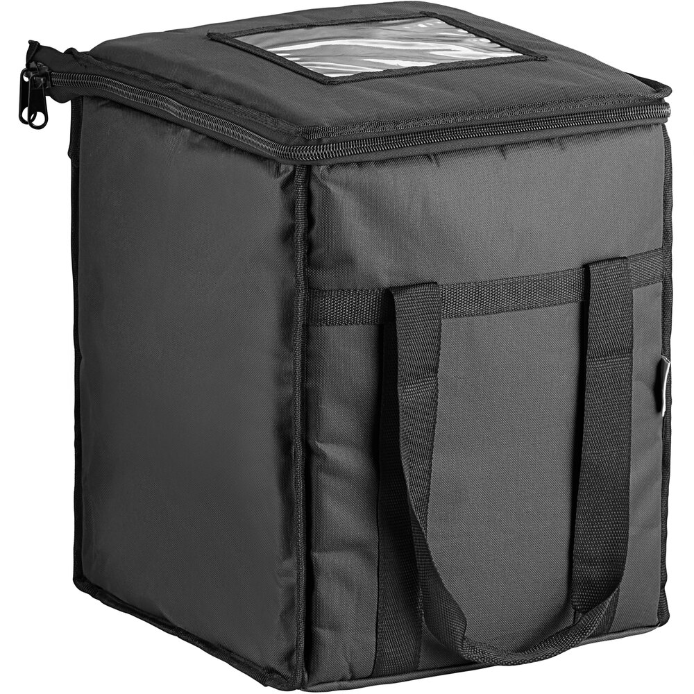 Choice Customizable Insulated Food Delivery Bag Black Nylon 13" x 13" x 16" - Holds (6) 2 1/2" Deep 1/2 Size Pans or (18) 2 Qt. Container