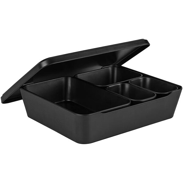 APS 11 3/7" x 9 7/8" x 3 1/8" Concrete / Black 7-Piece Melamine Serving Box Set