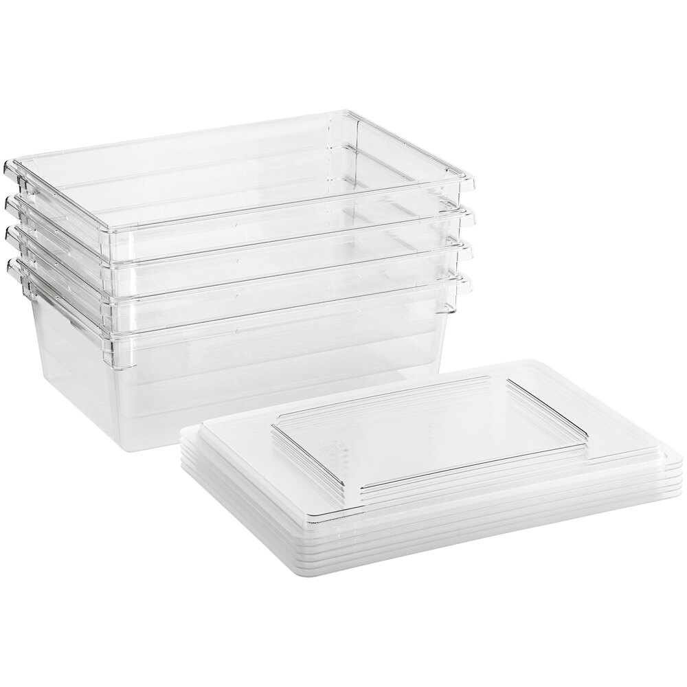 Cambro Camwear® 26" x 18" x 9" Clear Polycarbonate Food Storage Box with Lid - 6/Set