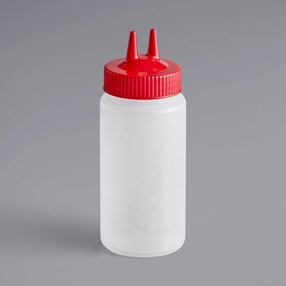 Vollrath 2316-1302 Traex® Color-Mate™ 16 oz. Clear Twin Tip™ Wide Mouth Squeeze Bottle with Red Cap
