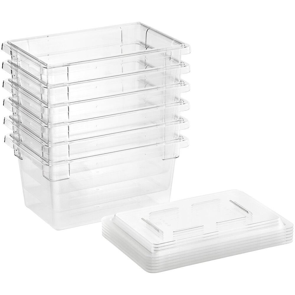 Cambro Camwear® 18" x 12" x 9" Clear Polycarbonate Food Storage Box with Lid - 6/Set