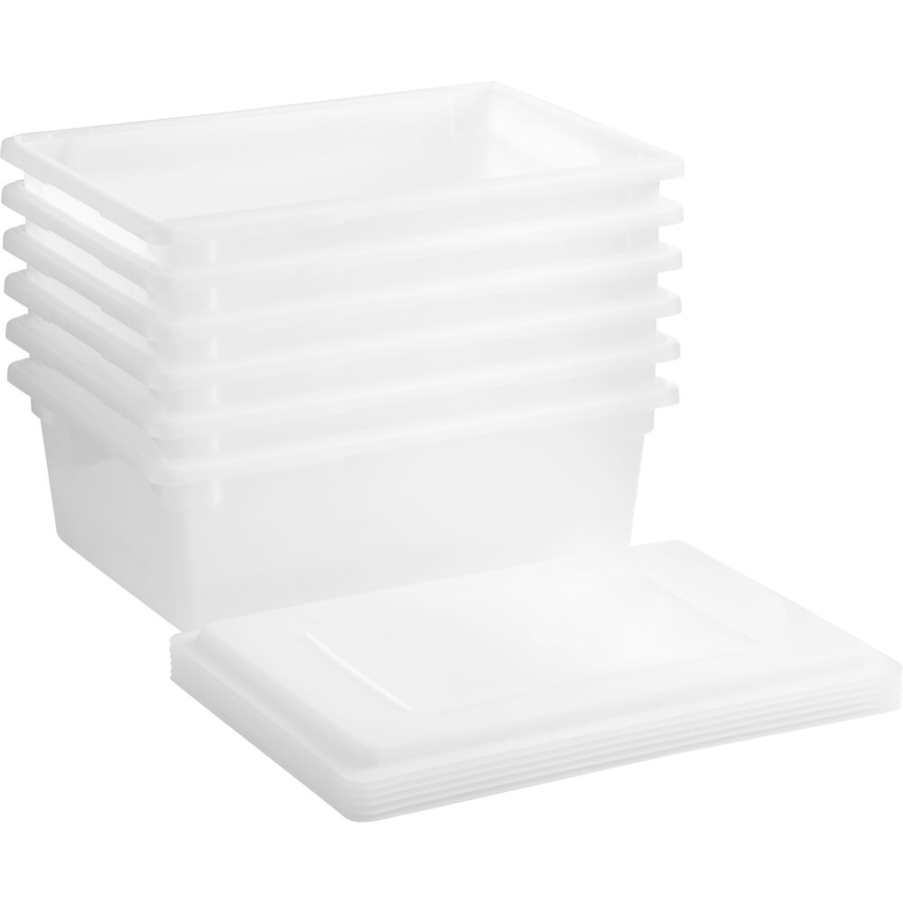 Vigor 26" x 18" x 9" White Polyethylene Food Storage Box with Lid - 6/Pack
