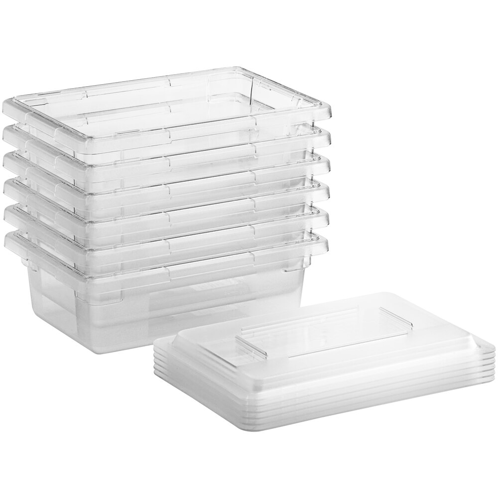 Vigor 18" x 12" x 6" Clear Polycarbonate Food Storage Box with Lid - 6/Pack