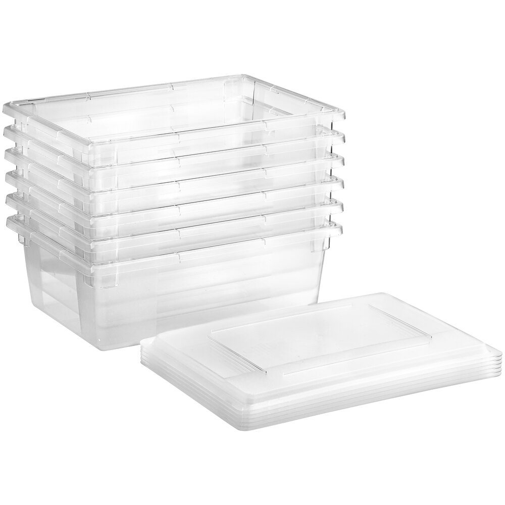 Vigor 26" x 18" x 9" Clear Polycarbonate Food Storage Box with Lid - 6/Pack