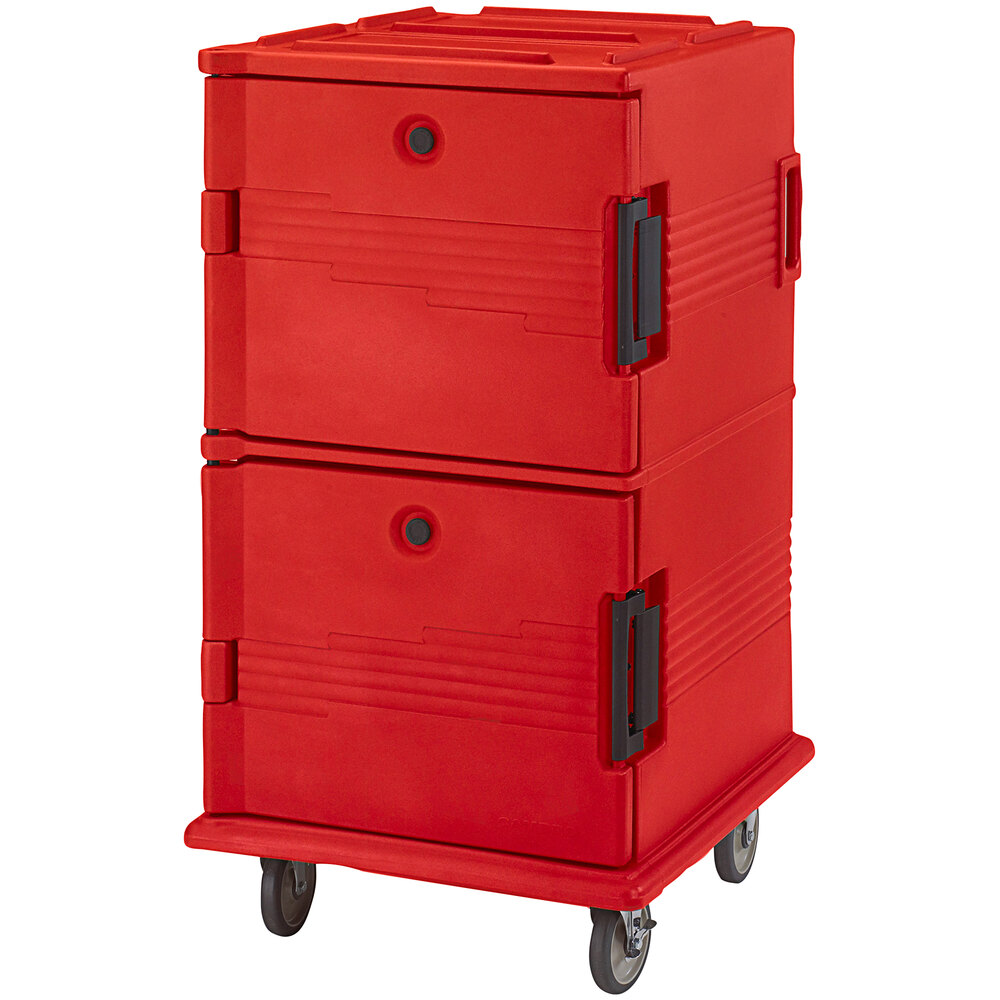 Cambro Ultra Camcart® Hot Red Gasketless Insulated Food Pan Carrier with Security Package and Casters - Holds 24 Pans UPCGL1600SP158