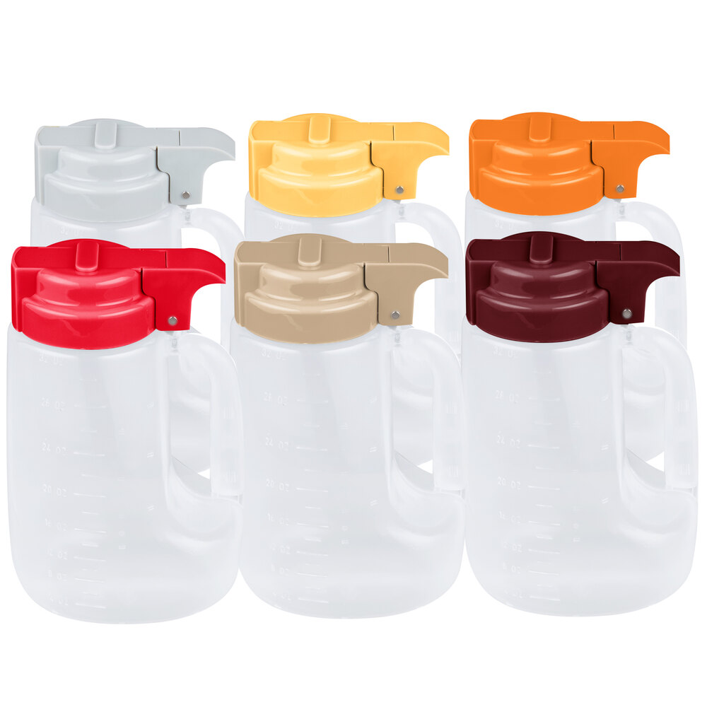 Tablecraft PP32A Option 32 oz. Dispensers with Assorted Tops - 6/Pack