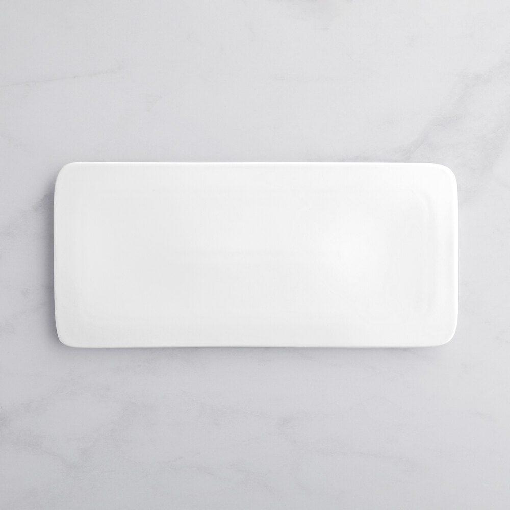Acopa 14" x 6 1/4" Rectangular Bright White Porcelain Flat Plate - 6/Case