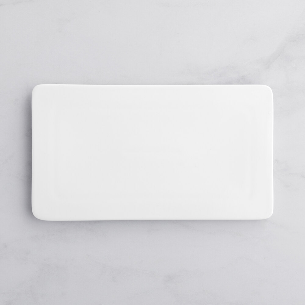 Acopa 10" x 5 3/4" Rectangular Bright White Porcelain Flat Plate - 12/Case