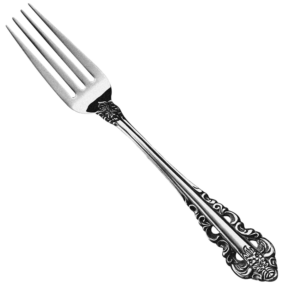 Walco Classic Baroque from Steelite International WL6805FST 7 5/8" 18/10 Fieldstone Finish Stainless Steel Extra Heavy Weight Dinner Fork - 12/Case