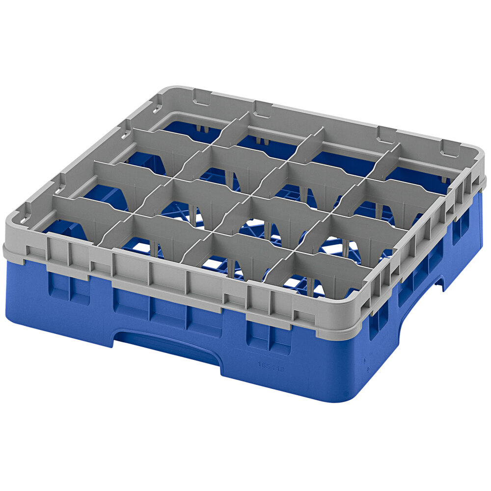 Cambro 16S418168 Camrack 4 1/2" High Customizable Blue 16 Compartment Glass Rack