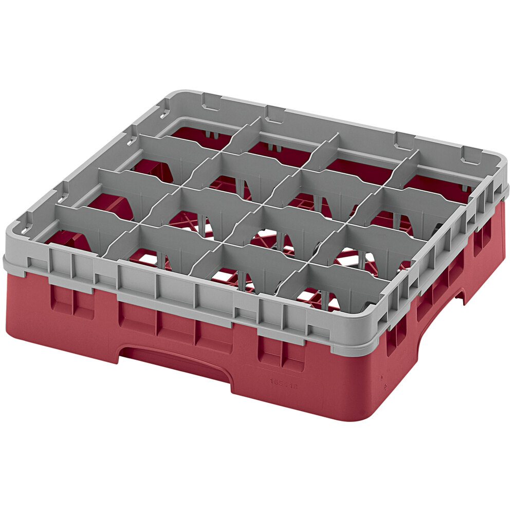 Cambro 16S418416 Camrack 4 1/2" High Customizable Cranberry 16 Compartment Glass Rack