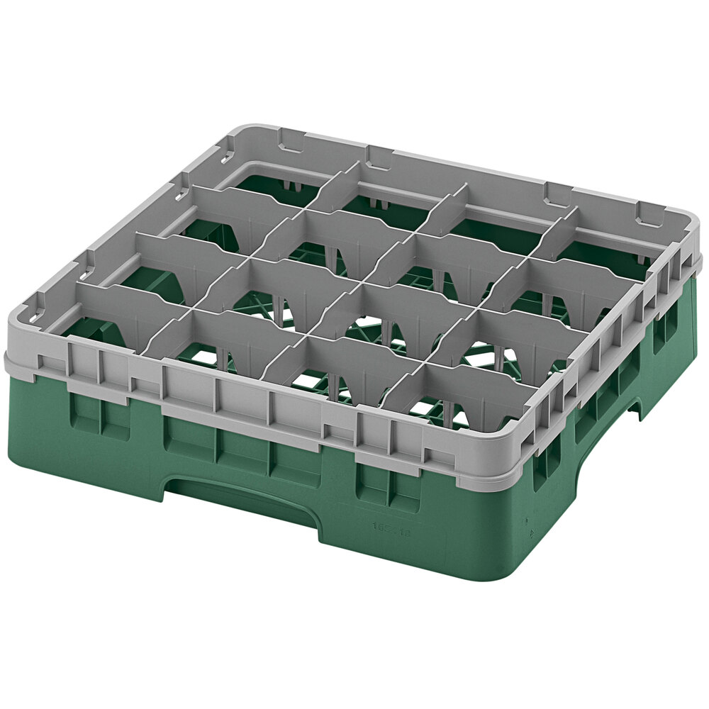 Cambro 16S418-119 Camrack 4 1/2" High Customizable Green 16 Compartment Glass Rack