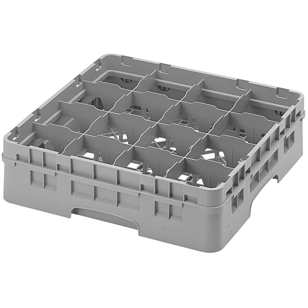 Cambro 16S418151 Camrack 4 1/2" High Customizable Soft Gray 16 Compartment Glass Rack