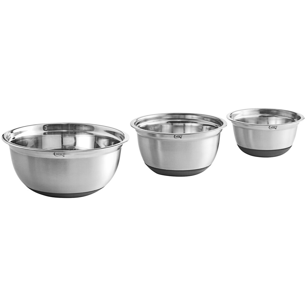 Choice Stainless Steel Standard Mixing Bowl Set with Silicone Bottom - 3/Set