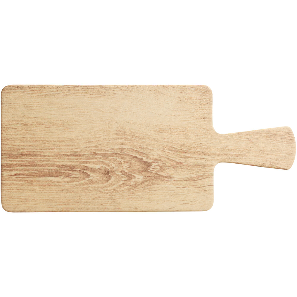 Acopa 12" x 7" Light Oak Faux Wood Melamine Serving Board with 5 1/2" Handle
