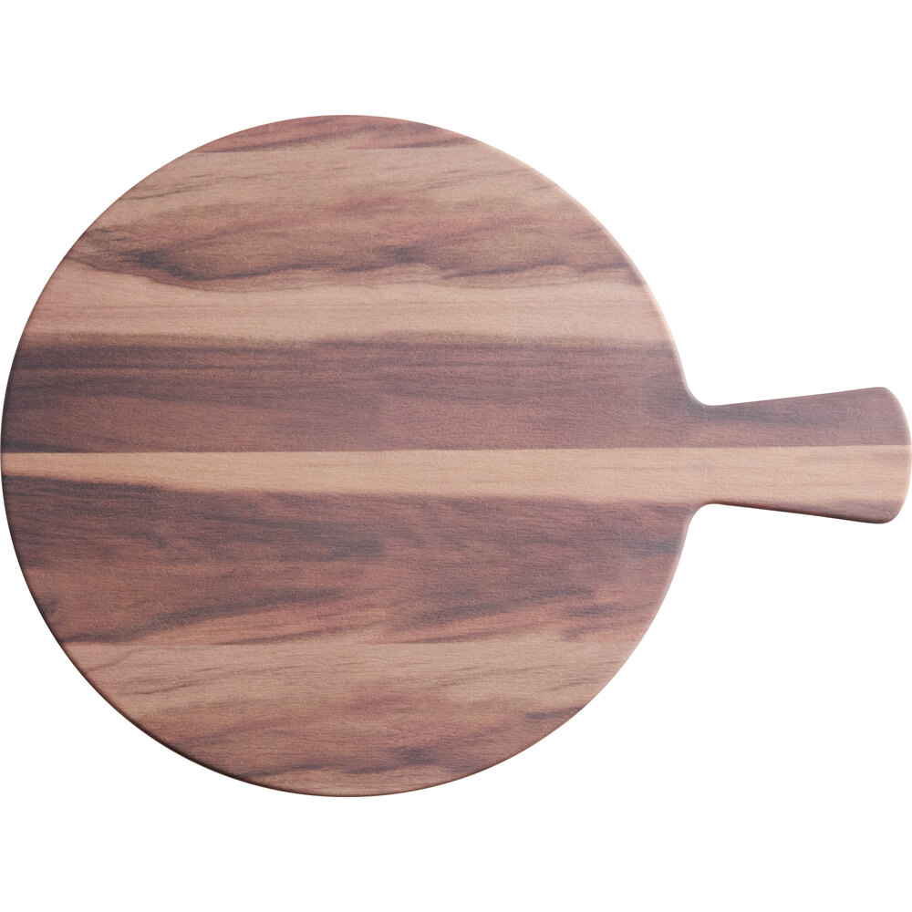 Acopa 12 1/2" Round Walnut Faux Wood Melamine Serving Board with 4" Handle
