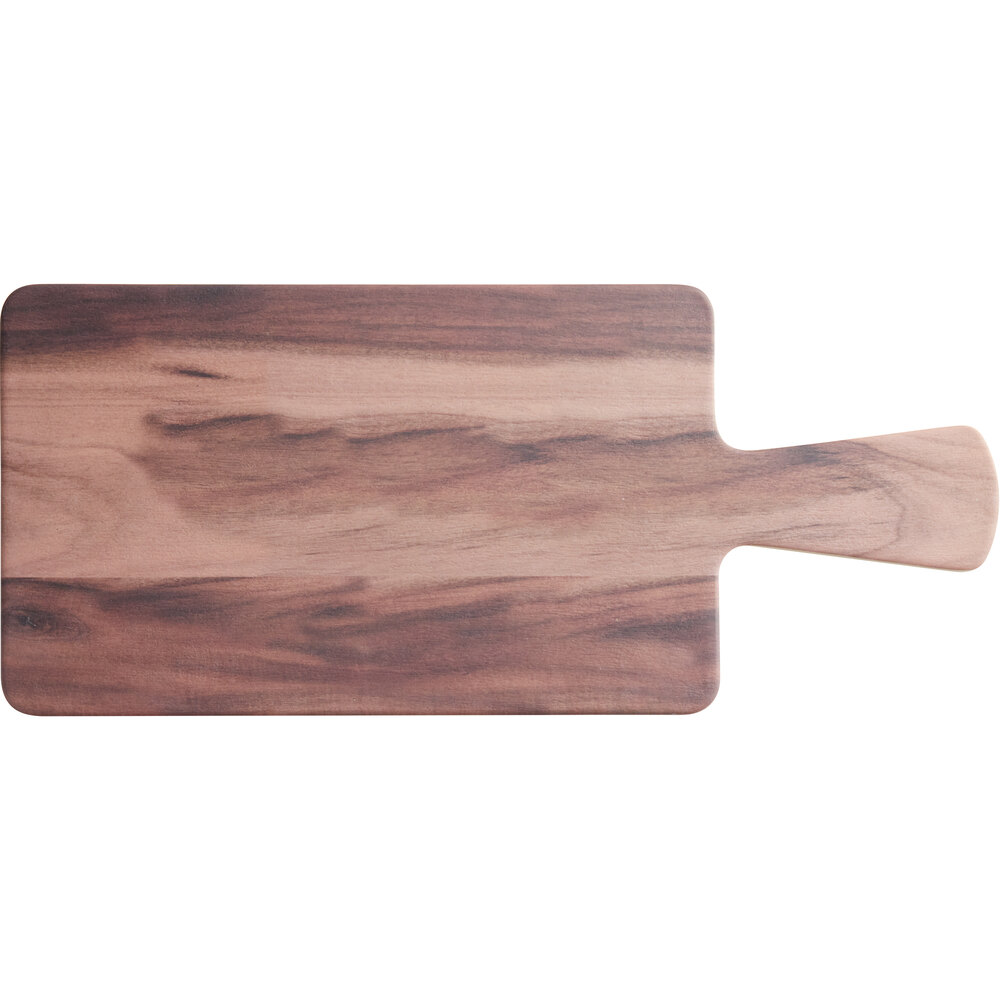 Acopa 12" x 7" Walnut Faux Wood Melamine Serving Board with 5 1/2" Handle