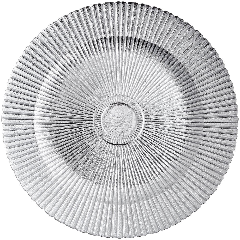 Acopa 13" Round Silver Sunburst Glass Charger Plate - 12/Case
