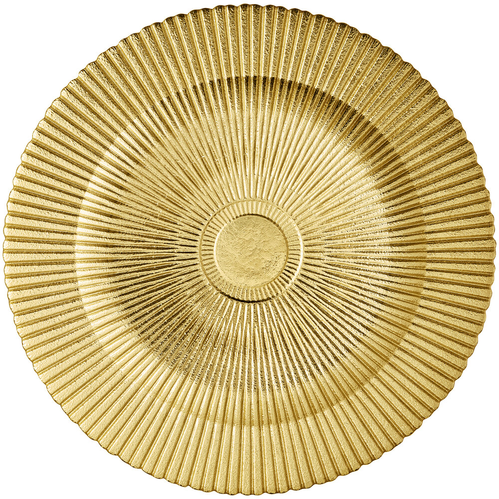 Acopa 13" Round Gold Sunburst Glass Charger Plate - Sample