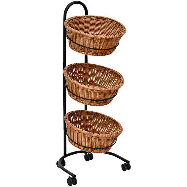 15" x 15" x 42" Mobile 3-Tier Round Wicker Basket Merchandising Display