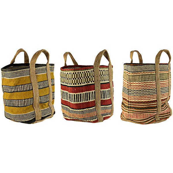 Kalalou 3-Piece Multicolor Woven Jute Display Basket Set with Handles NSSD1007