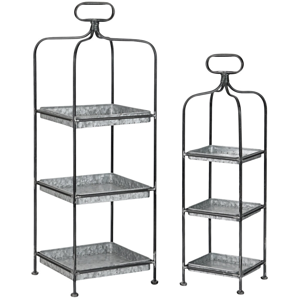 Kalalou 2-Piece 3-Tier Display Stand Set with Galvanized Metal Trays