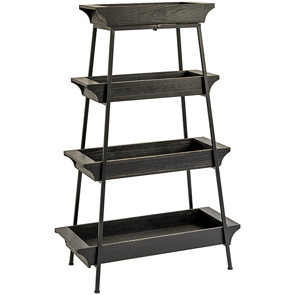 Kalalou 28" x 12" x 43 1/2" 4-Tier Wooden Merchandise Stand with Iron Base