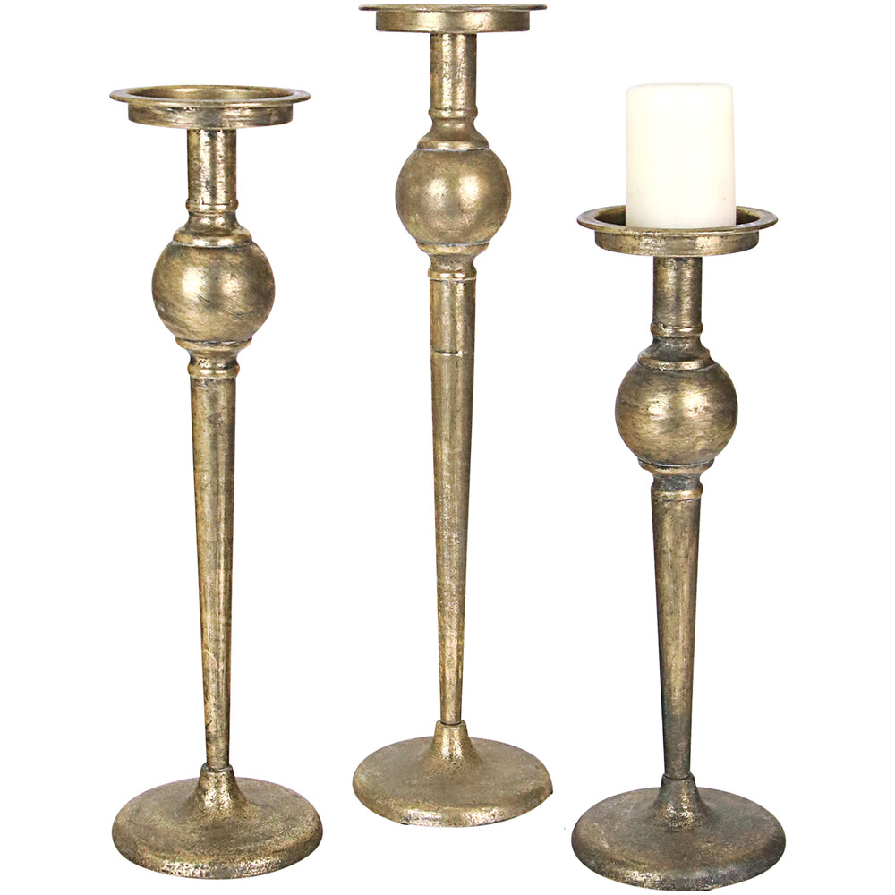 Kalalou 3-Piece Metal Pillar Candle Holder with Antique Brass Finish Set