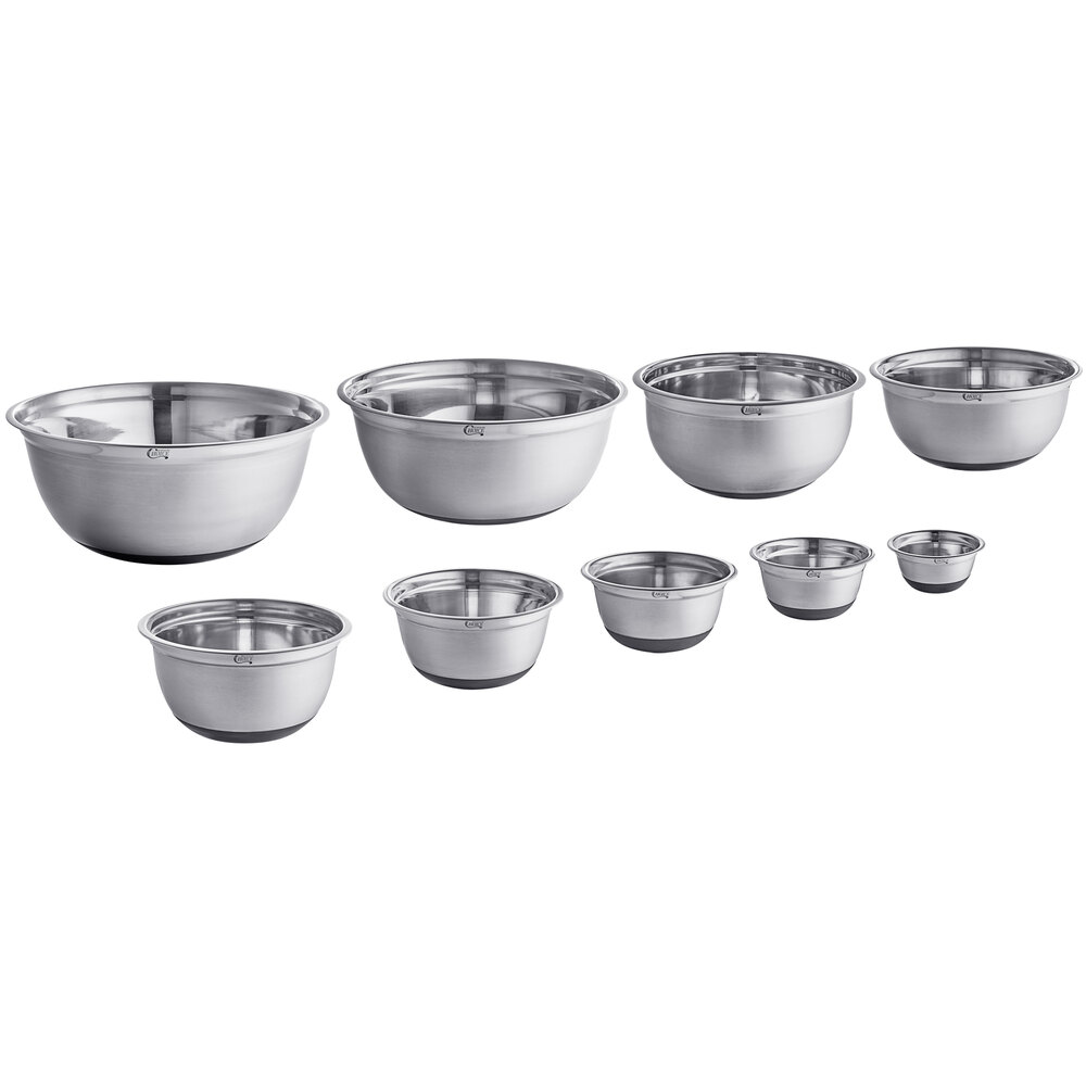 Choice Stainless Steel Standard Mixing Bowl Set with Silicone Bottom - 9/Set