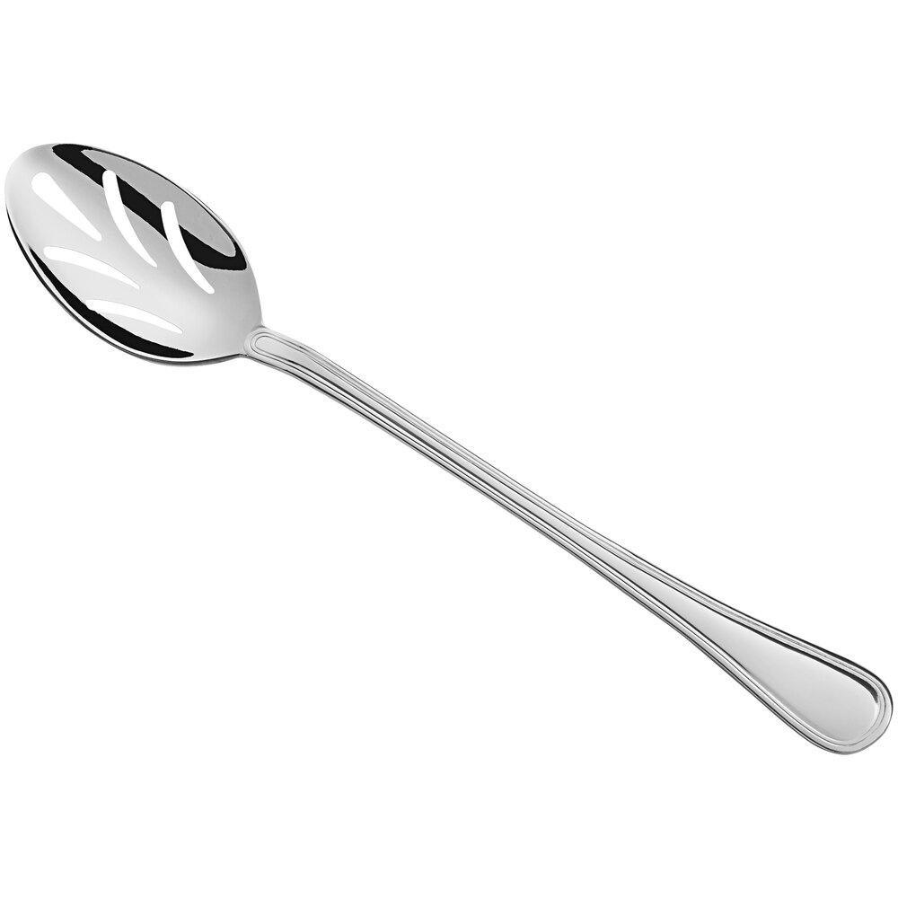 Libbey Louvre 13 1/8" 18/0 Stainless Steel Heavy Weight Long-Handle Slotted Serving Spoon