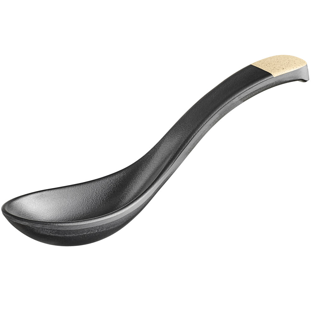 Acopa Ugoki 5 3/4" Matte Black and Ivory Melamine Soup Spoon - 24/Pack