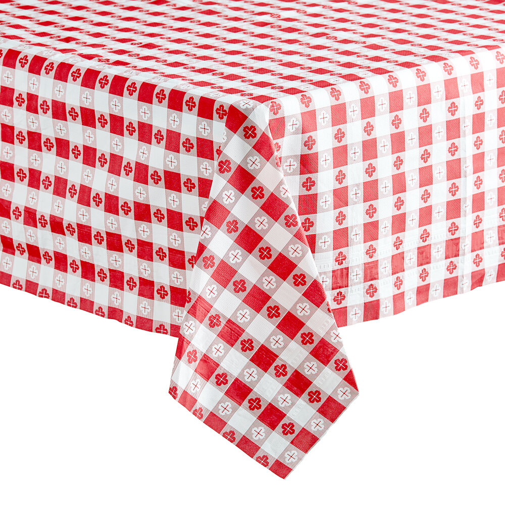 Hoffmaster 220670 54" x 108" Cellutex Red Gingham Tissue / Poly Paper Table Cover - 25/Case