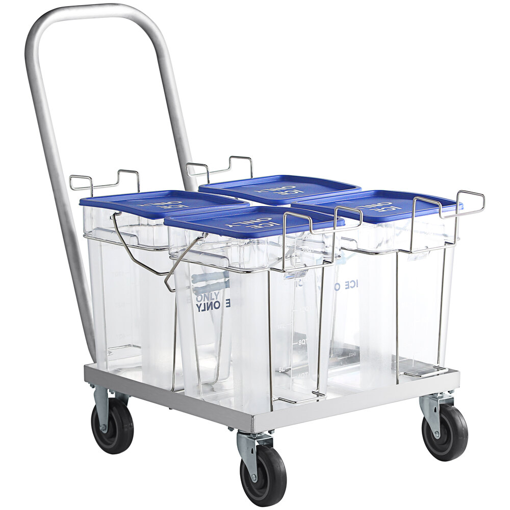 Vigor 100 lb. Square Ice Tote Transport Set with 4 Ice Totes and Aluminum Dolly