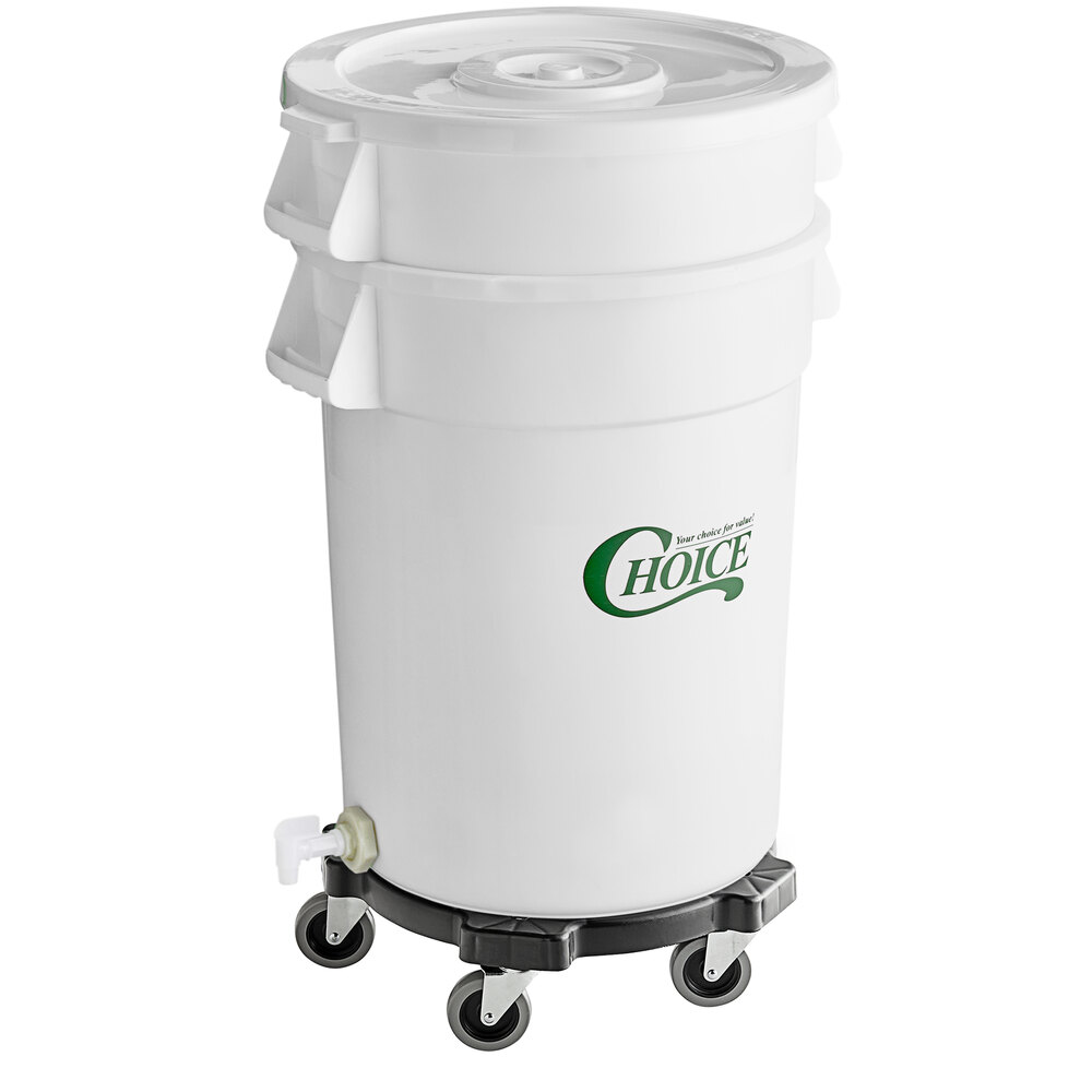 Choice 32 Gallon White Vegetable Crisper Bin with Lid and Dolly
