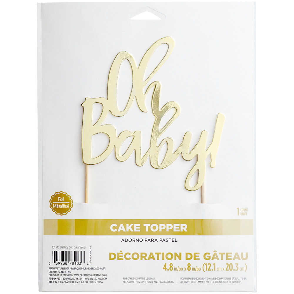 Creative Converting 351513 8" x 5 3/4" Gold "Oh Baby!" Foil Cake Topper - 12/Case