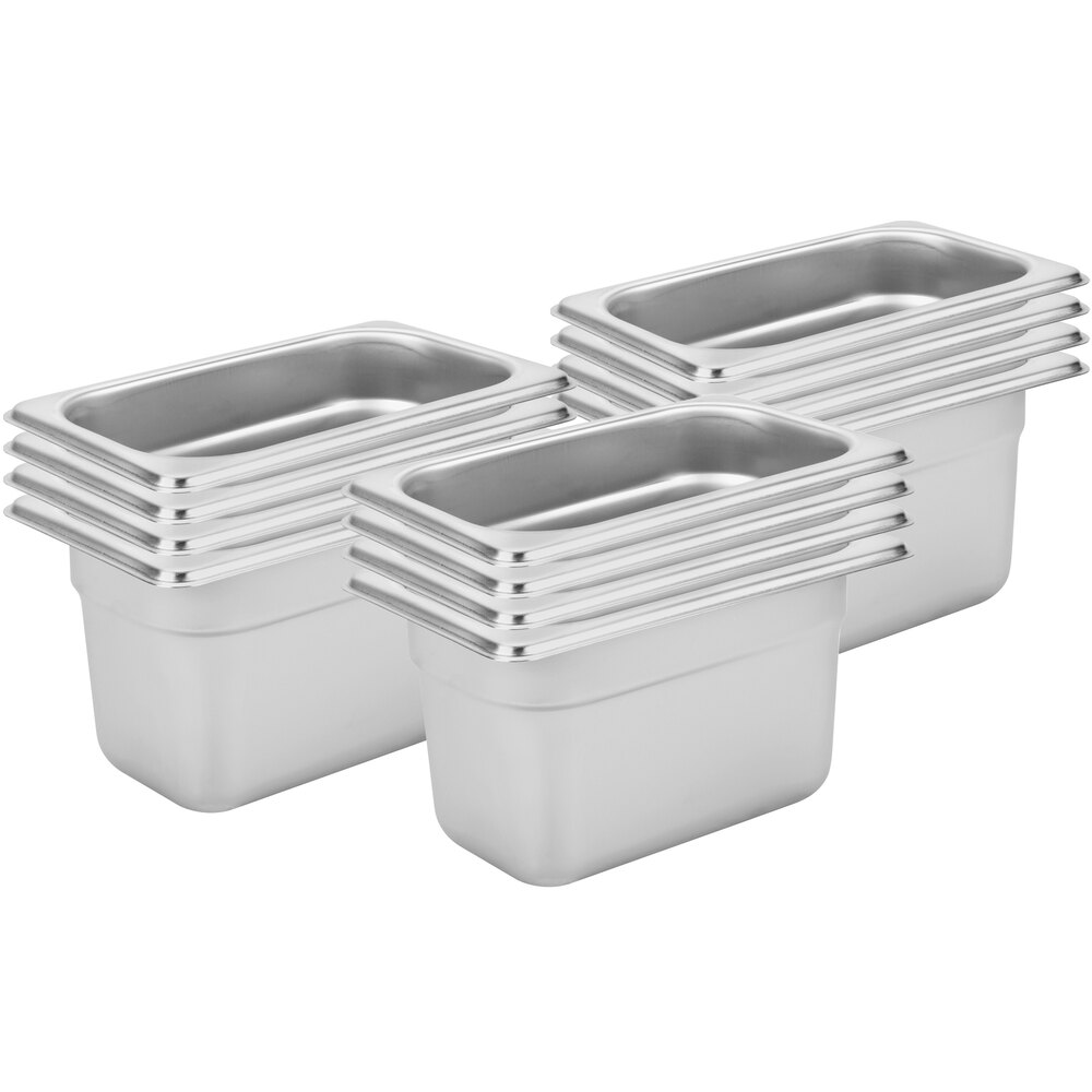 Choice 1/9 Size 4" Deep 24 Gauge Anti-Jam Stainless Steel Steam Table / Hotel Pan - 12/Set