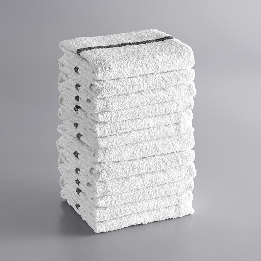 Choice 16" x 19" Black Striped 32 oz. Cotton Textured Terry Bar Towel - 120/Case
