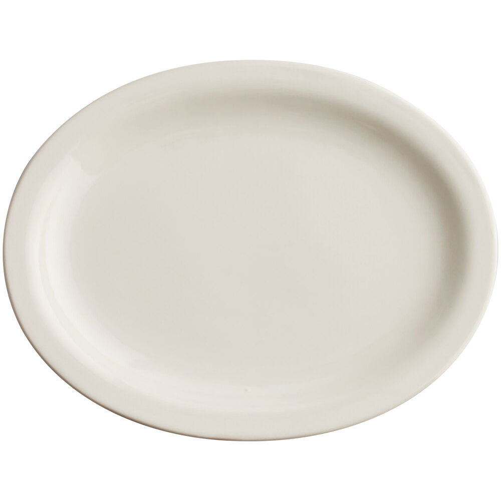 Acopa 11 1/2" x 9 1/8" Ivory (American White) Narrow Rim Oval Stoneware Platter - 12/Case