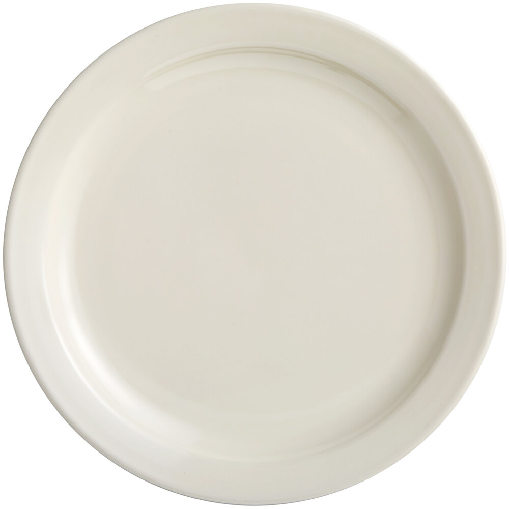 Acopa 10 1/2" Ivory (American White) Narrow Rim Stoneware Plate - 12/Case
