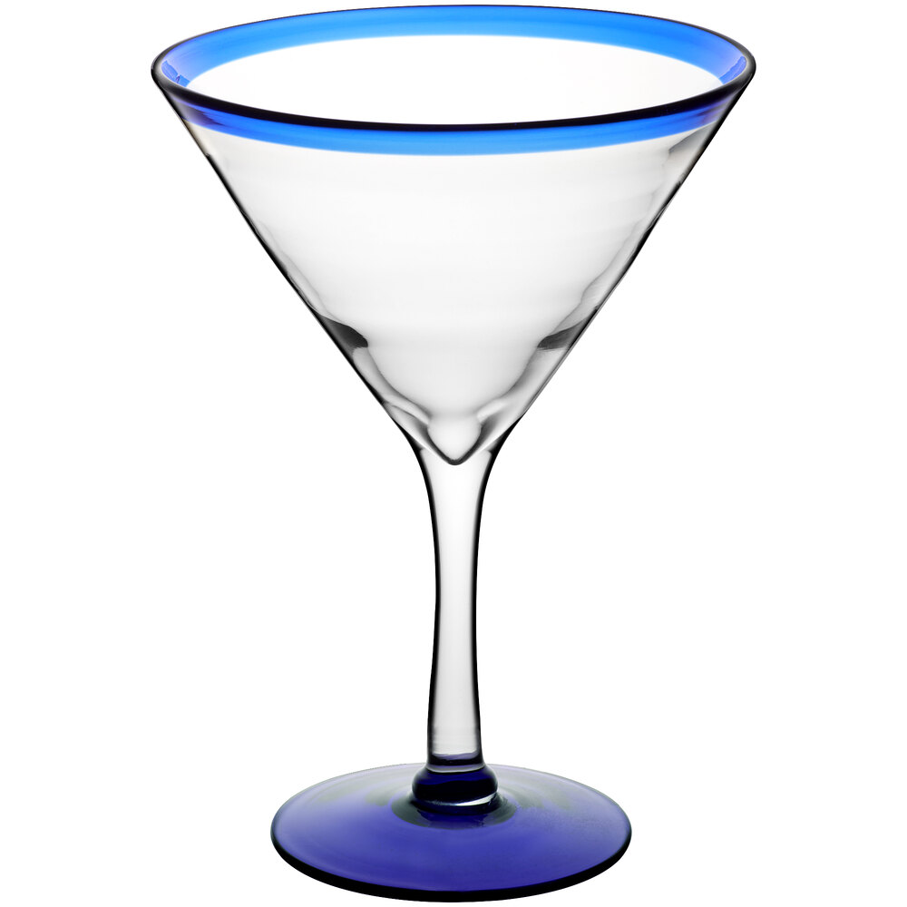 Acopa Tropic 24 oz. Martini Glass with Blue Rim and Base - 12/Case